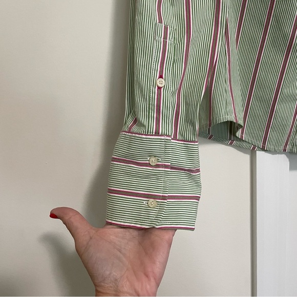 American Eagle AE Favorite Fit Women's Green Pink Button Down Blouse Size 12 - Picture 7 of 10